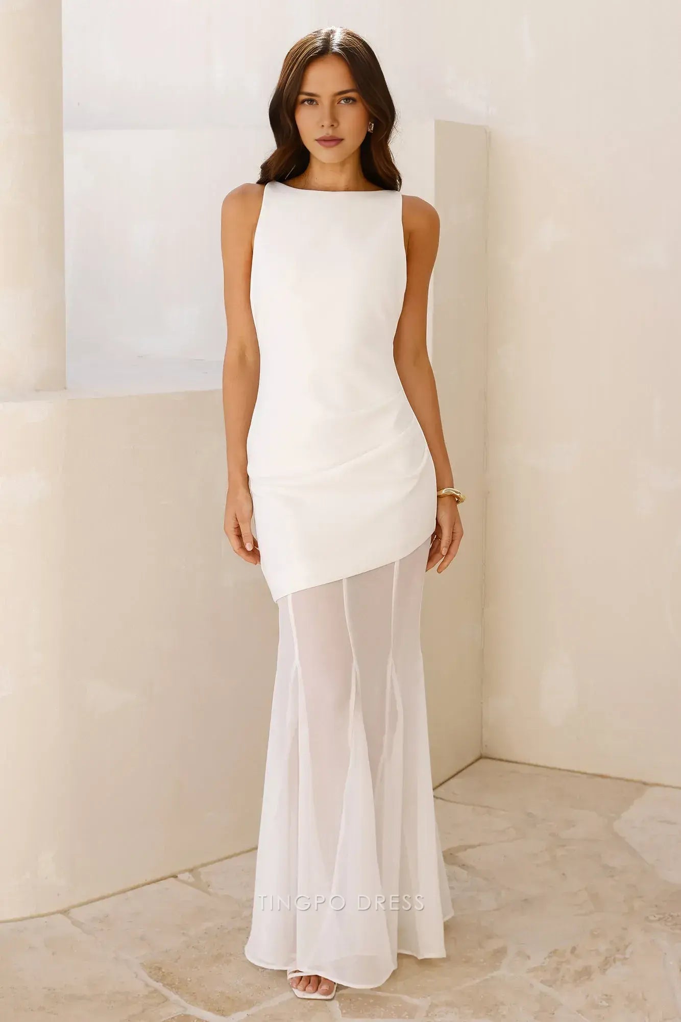 Elegant Mermaid/Trumpet Scoop Sleeveless Back Zip Floor-Length prom dress